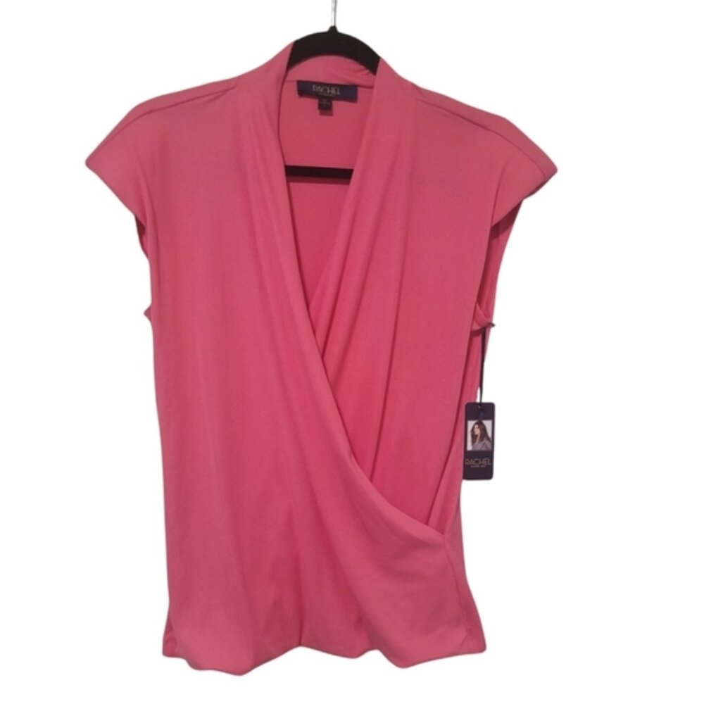RACHEL Rachel Roy Padded Cap Sleeve Faux Wrap Top - Size L - Coral Pink - NWT